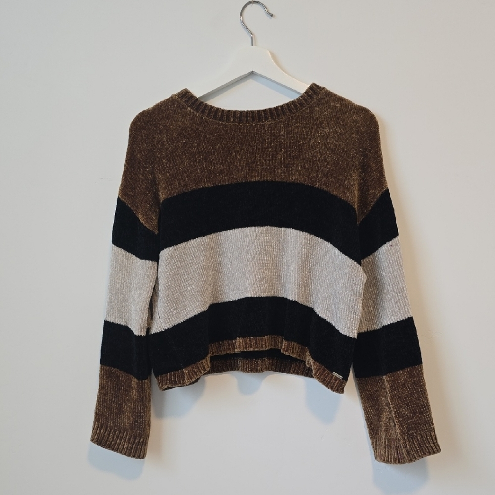 Volcom Brown, Black, and Cream Striped Sweater